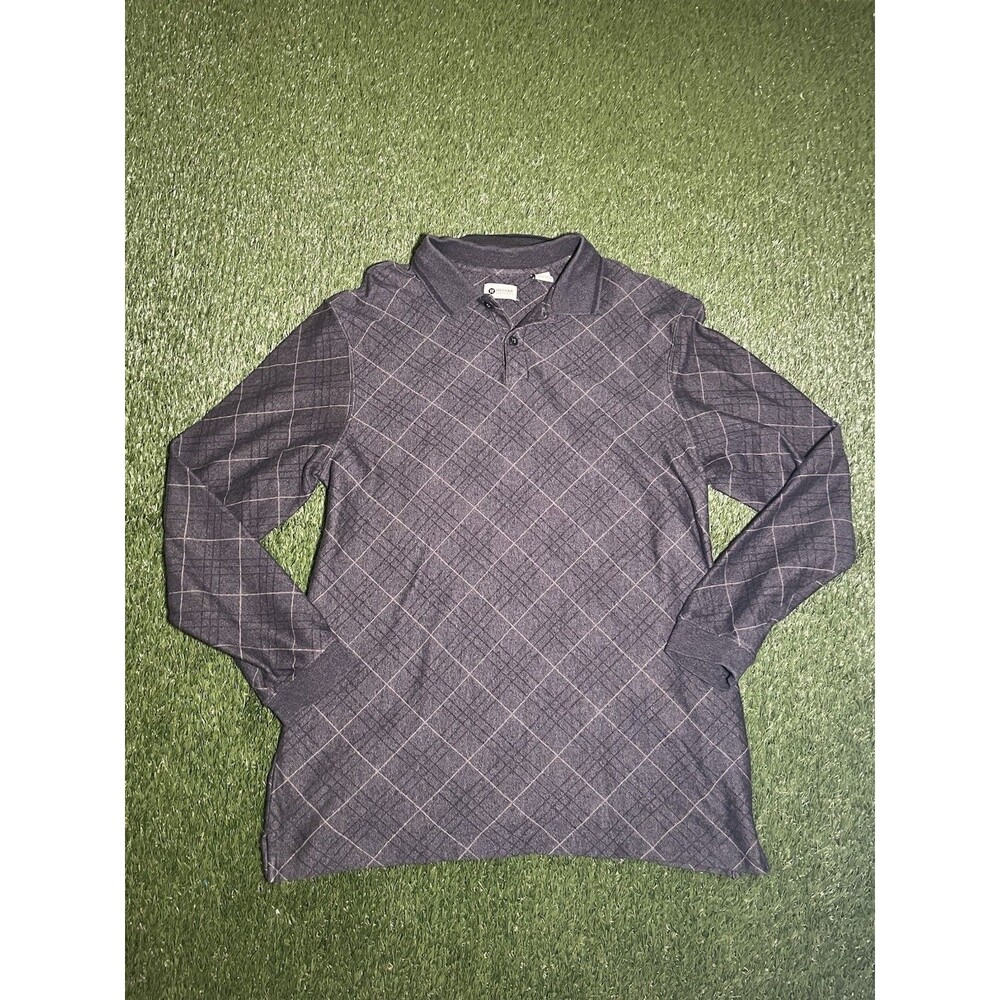 Haggar Men's L Long Sleeve Polo Shirt Gray Argyle Knit Cotton Blend